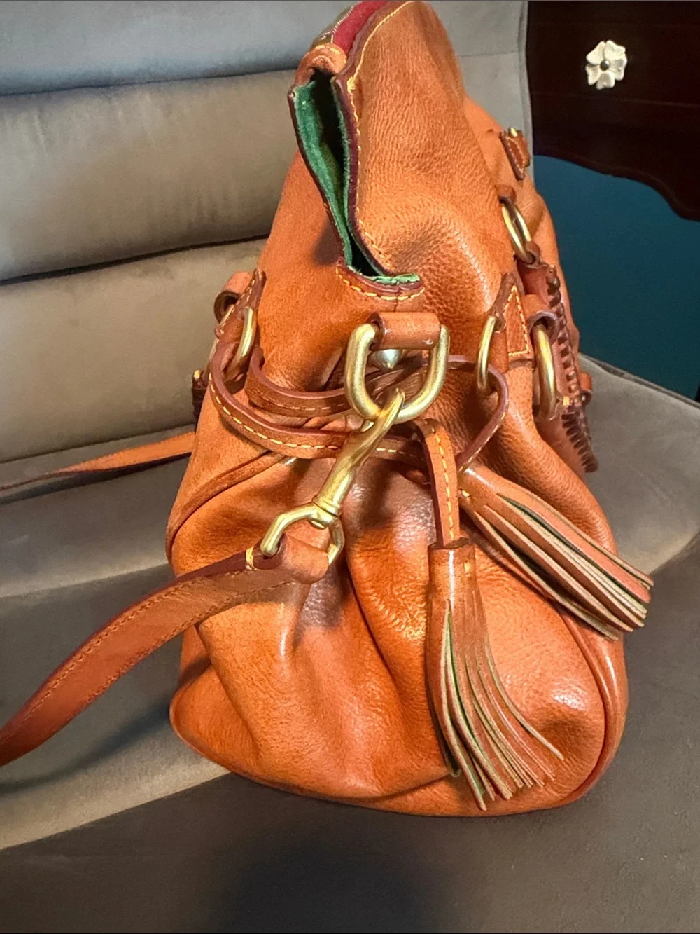Dooney & Bourke Large Natural Florentine Satchel with crossbody strap